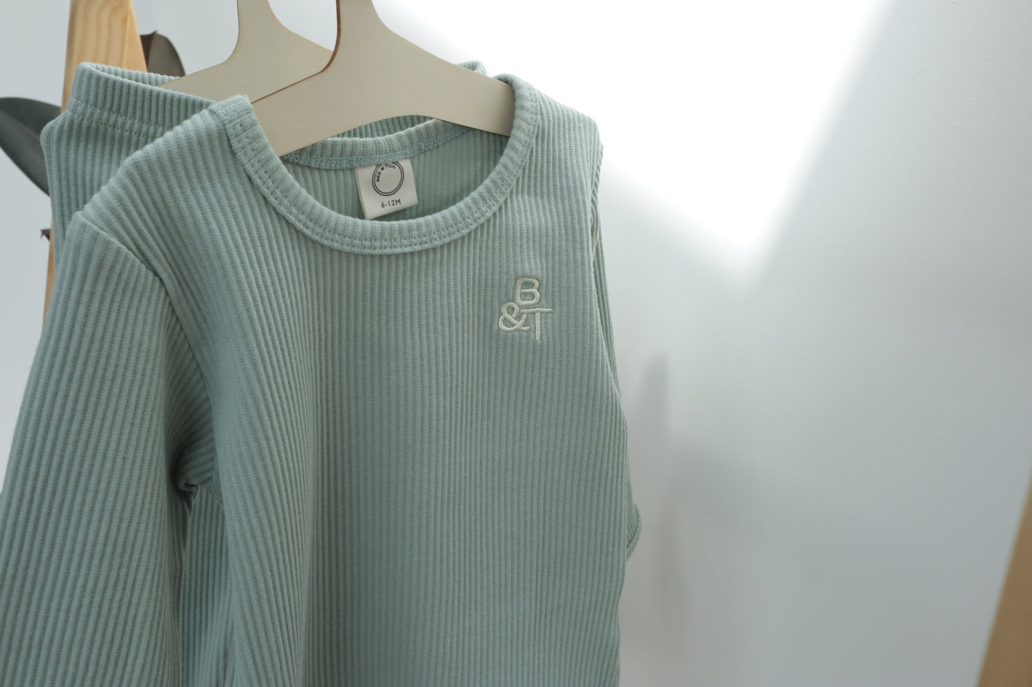 Ribbed cotton top and bottom (mint green)