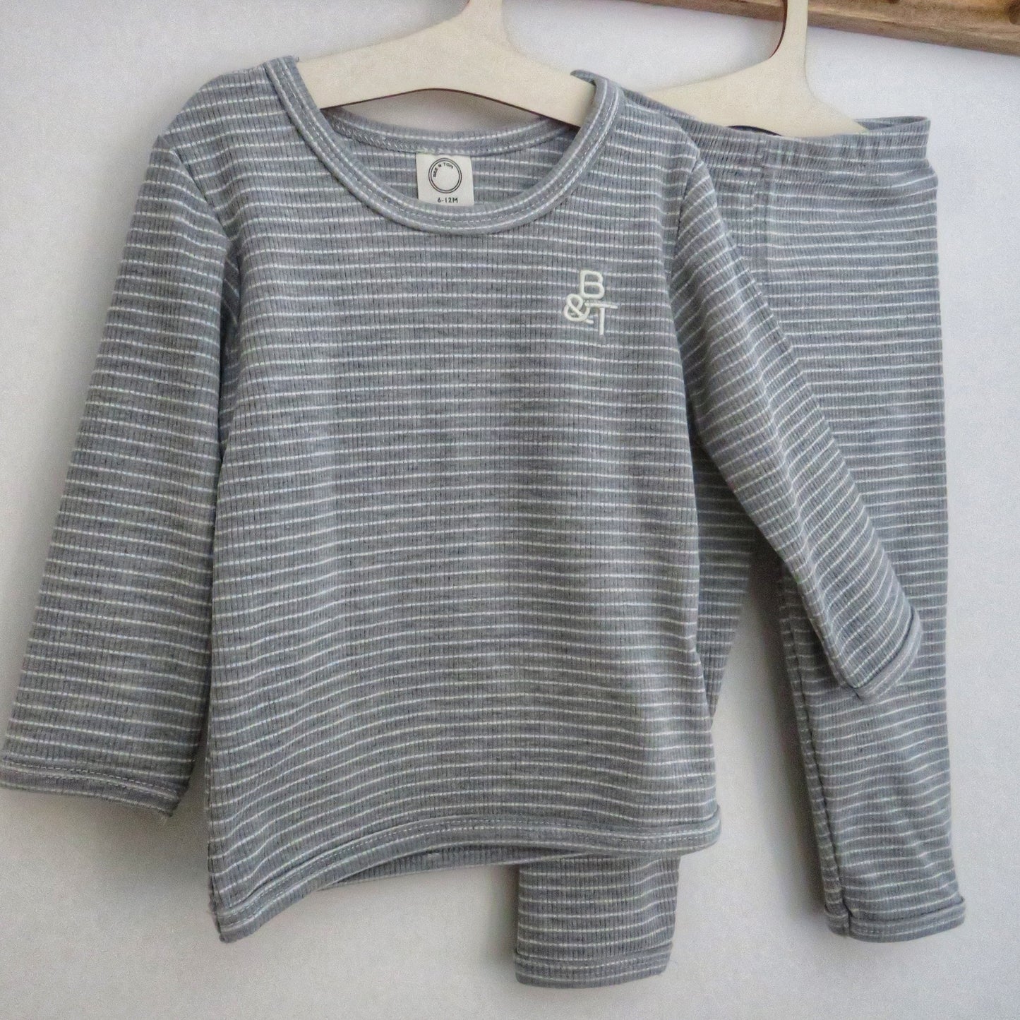 Striped ribbed cotton set (grey marl)