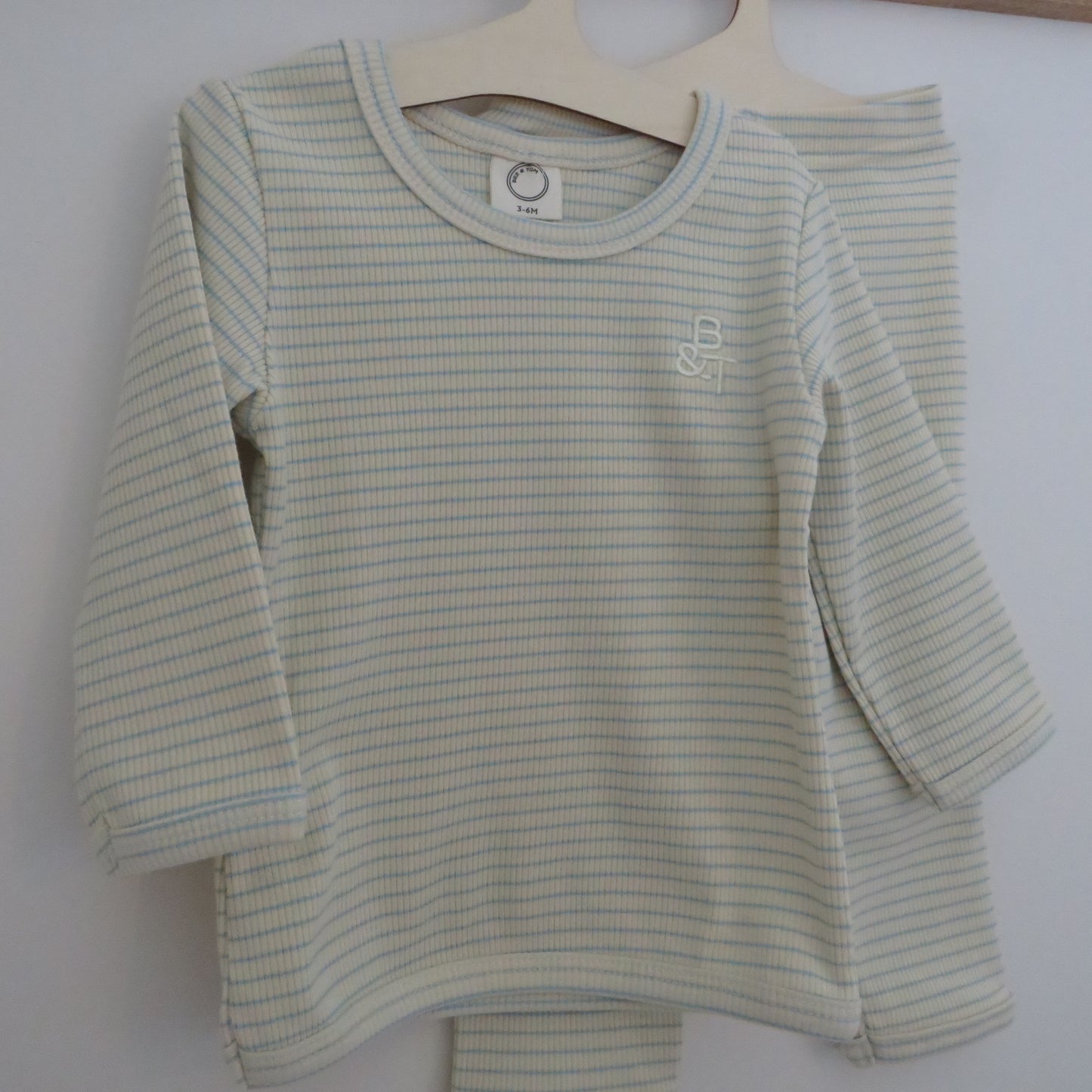 Ribbed cotton set (mint green) & striped ribbed cotton set (blue)