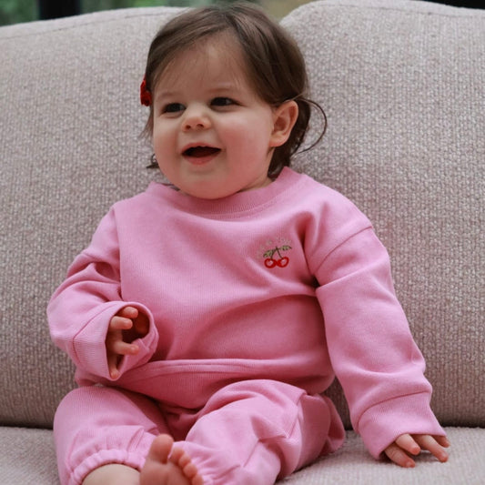 The cotton essential tracksuit (pink) & beanie (lilac)