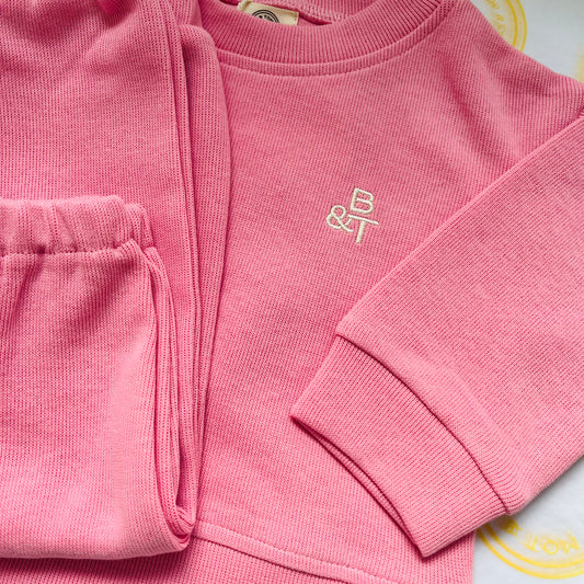 The cotton essential tracksuit (pink) & beanie (lilac)