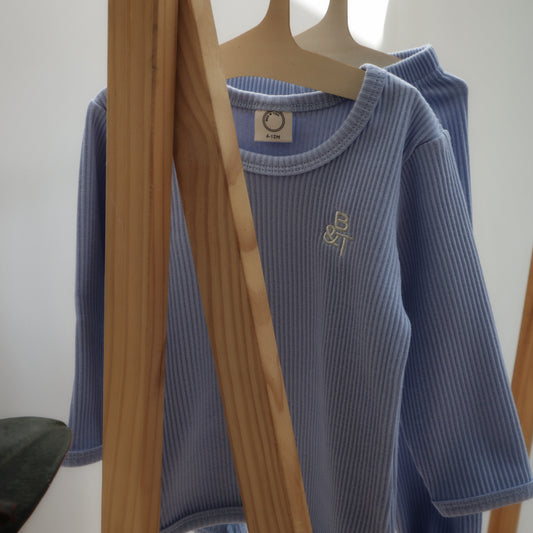Ribbed cotton set (blue) & striped ribbed cotton set (grey marl)