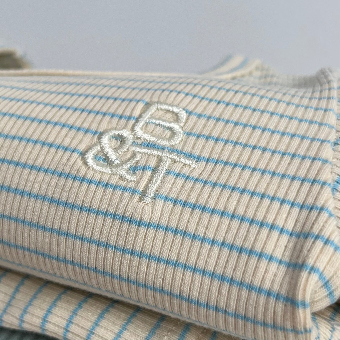 Ribbed cotton set (mint green) & striped ribbed cotton set (blue)