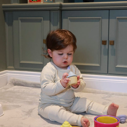 Striped ribbed cotton set (blue)